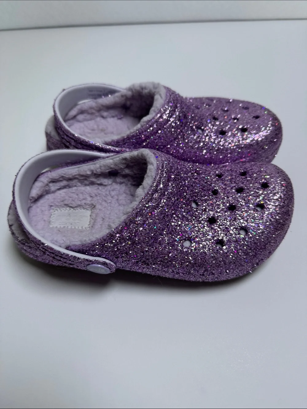 Crocs Kids Classic Glitter Lined Clogs Purple Sparkle Size 13C‎